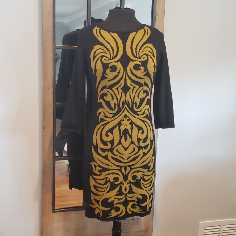 Nine West Sweater Dress with Scroll Design Gold